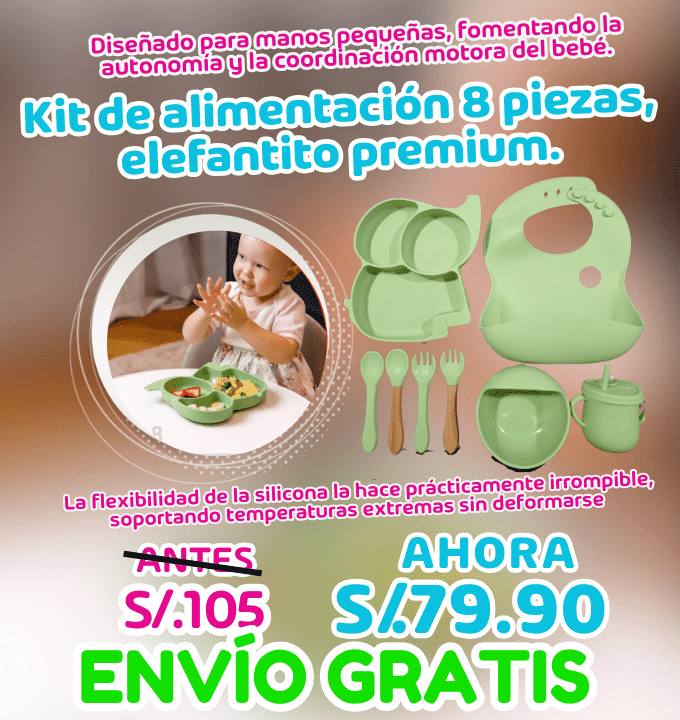 KIT DE ALIMENTACIÓN PARA BEBÉS 8 PIEZAS, ELEFANTITO PREMIUM.